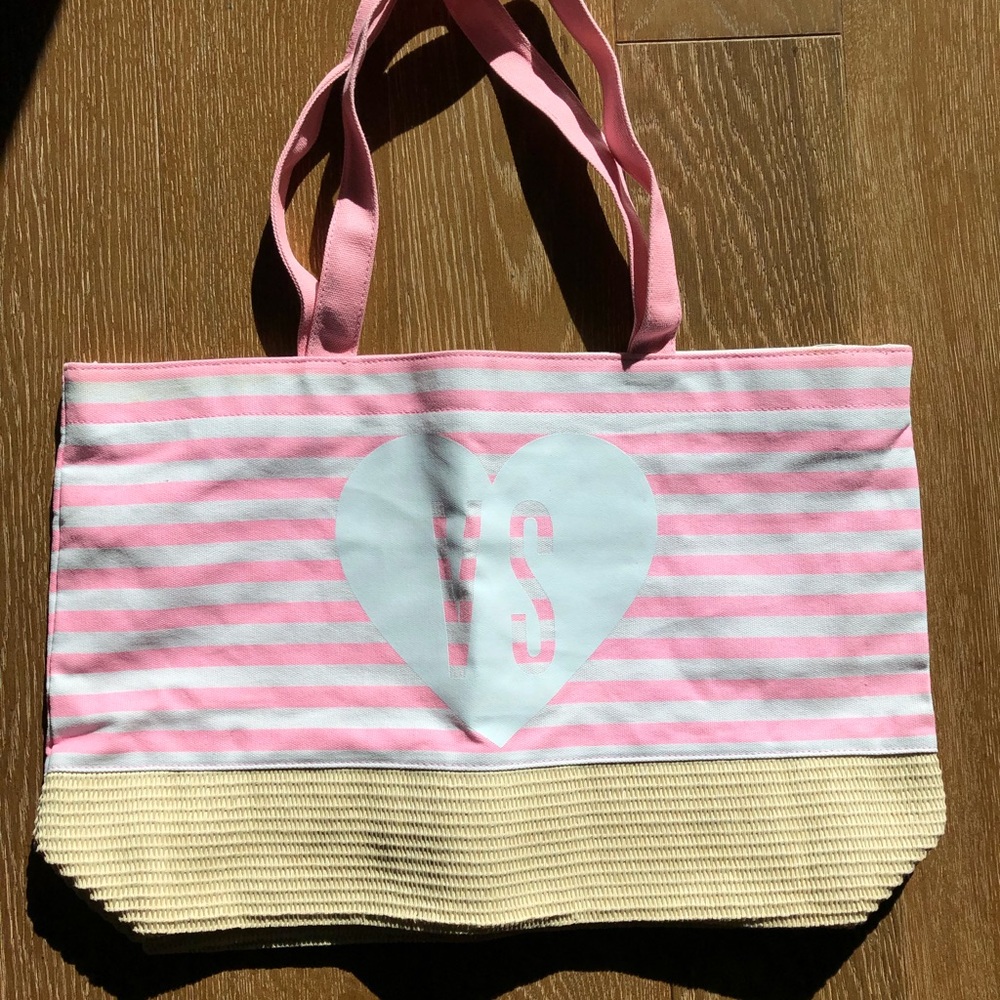 🆕 Victoria’s Secret Pink & White Striped Beach Tote Bag